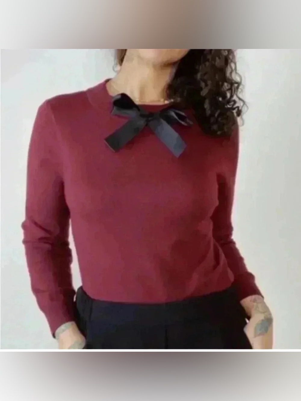 J. Crew Mercantile Burgundy Sweater with Black Bow